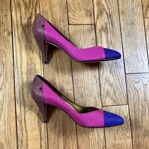 Vintage Andrea Pfister Colorblock Lizard Embossed Leather Pumps Made in Italy 8B